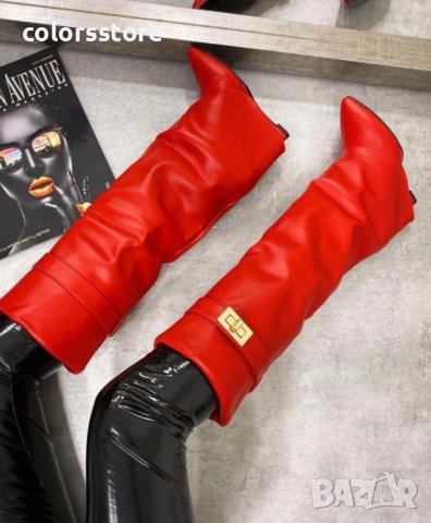 Ботуши на платформа - червена кожа - K-40, снимка 2 - Дамски ботуши - 33556562