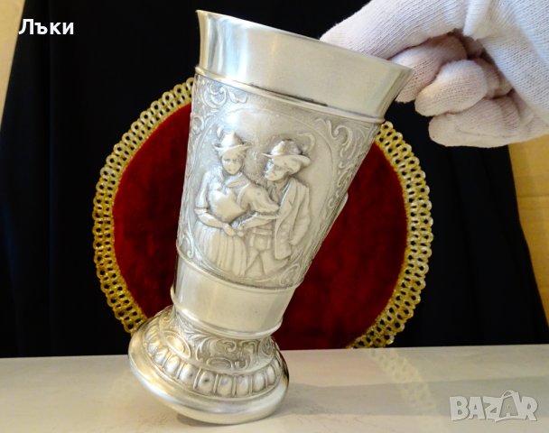 Ловен бокал,халба,чаша от калай с Елен,Сърна,Ловец. , снимка 4 - Антикварни и старинни предмети - 44110533