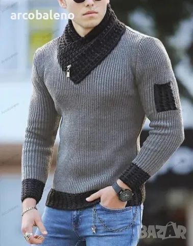 Мъжки ежедневен бизнес пуловер с контрастни цветни шевове, 5цвята , снимка 2 - Пуловери - 47346595