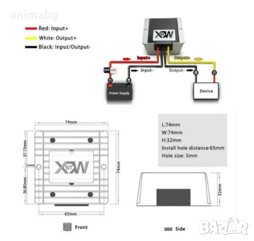 ANIMABG Конвертор от 12V на 24V, 10A, 240W, Водоустойчив, снимка 4 - Друга електроника - 43823561