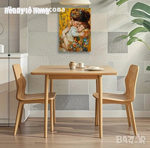 Художествено платно с мотиви на Густав Климт - топли нюанси, флорални мотиви, с рамка, снимка 2 - Картини - 53288182