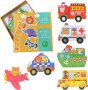 Нов комплект 6 броя дървен пъзел за деца 3+ години образователна играчка , снимка 1 - Образователни игри - 39797888