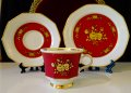 Чаша с чинии баварски порцелан,злато,рози,рубин. , снимка 1 - Чаши - 38215213