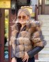 Луксозно зимно палто от естествена кожа и пух от златна лисица с топла качулка, снимка 1 - Палта, манта - 38654311