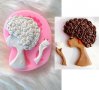 Жена с коса от зърна кафе и чаша силиконов молд форма фондан гипс шоколад декор, снимка 1 - Форми - 37277487