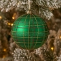 Коледна топка за елха зелено каре брокат 12 см_1254074, снимка 2