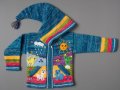 Синя перуанска детска жилетка с елфска качулка, размери от 0 до 7 години , снимка 1 - Детски пуловери и жилетки - 35537592