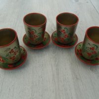 № 5273  4 броя стари дървени чашки с подложки / чинийки  , снимка 5 - Антикварни и старинни предмети - 32668320