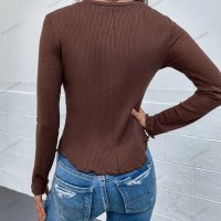 Дамска едноцветна блуза с дълги ръкави с рипсови копчета, 2цвята - 023, снимка 4 - Блузи с дълъг ръкав и пуловери - 40052818