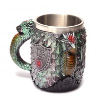 Код 94166 Стилна чаша от полирезин и метал с релефни декорации - дракони и надпис., снимка 3 - Чаши - 32322205