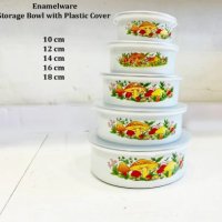 ⭐ Комплект емайлирани купи за съхранение на храна с пластмасови капаци 5 броя, снимка 3 - Съдове за готвене - 43134158