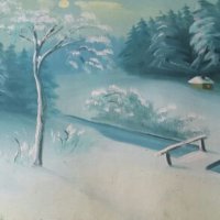 Зимна ретро картина с маслени бои , снимка 2 - Картини - 26485931