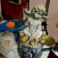 Уникален свещник или бижутерка от чайник ,миди и ангели Mermaid , снимка 3 - Декорация за дома - 38638110
