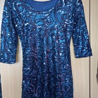 Синя рокля с пайети S, снимка 4 - Рокли - 40215290