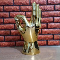 1286 Голяма керамична касичка ръка OK златен цвят, снимка 4 - Декорация за дома - 27264176