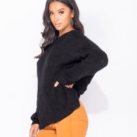 Пуловер с ефектен възел - черен, снимка 8 - Блузи с дълъг ръкав и пуловери - 27433426