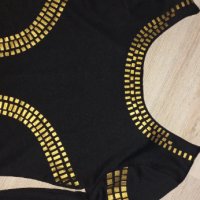 Черна елегантна рокля със златисти елементи , снимка 2 - Рокли - 35634217