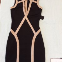 Черна луксозна ластична рокля с бежова гарнитура , с дълъг стабилен цип , елегантна , къса, секси , снимка 3 - Рокли - 37249692