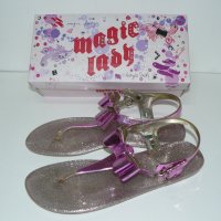 Magic Lady, Розови сандали, брокатени, панделка - 36 номер, 24.8см, снимка 2 - Детски сандали и чехли - 28722338