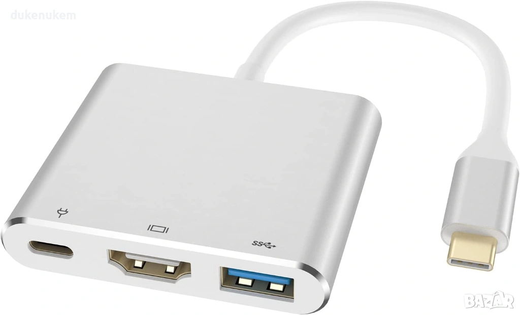 USB-C към HDMI адаптер 3-в-1 – 4K, PD 100W, USB 3.0, снимка 1