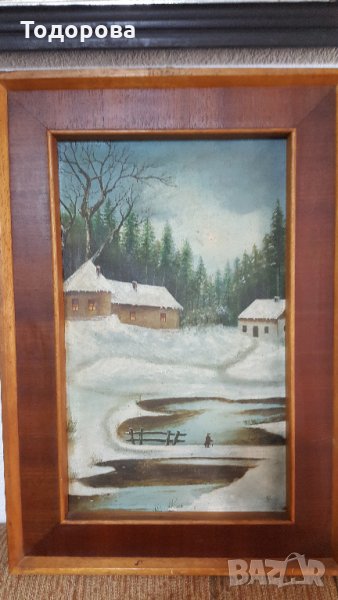 Стара картина-Зимен пейзаж, снимка 1