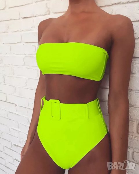 Жълт бански НЕОН с висока талия, снимка 1