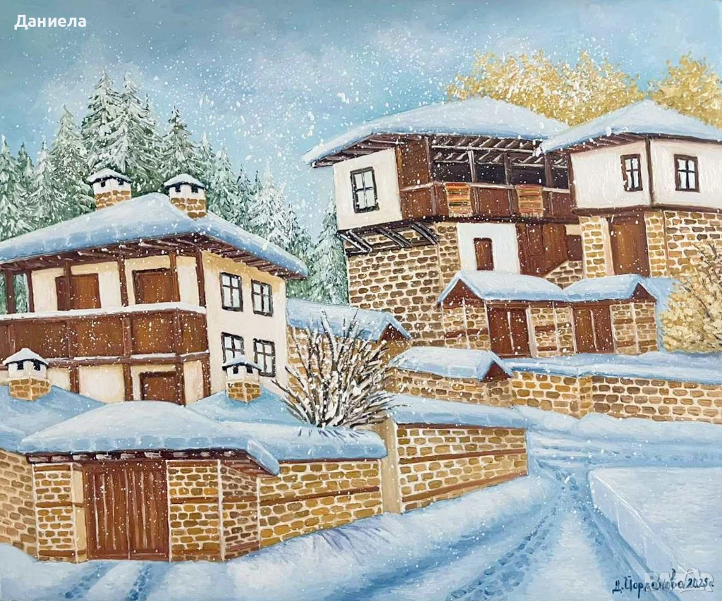 "Зимна приказка в Родопите.", авторска картина с маслени бои., снимка 1