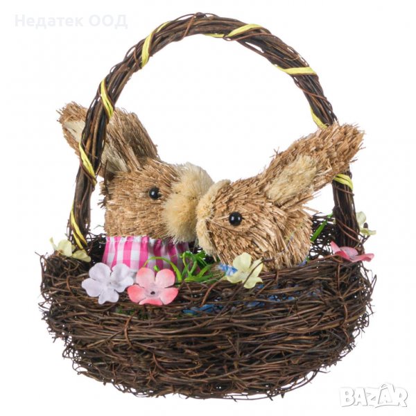 Великденскa декорация, Зайчета в кошница/ гнездо , 22 см, Многоцветен, снимка 1