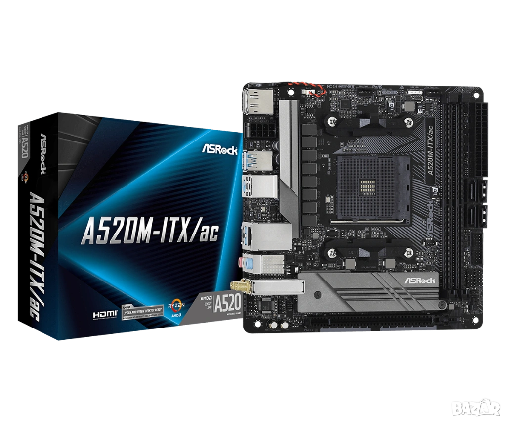 дънна платка ASRock A520M AM4 ITX, снимка 1
