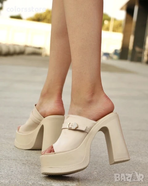 Чехли на ток - бежова кожа - LKR50

, снимка 1