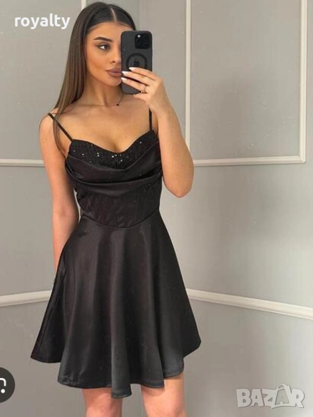 Официална черна сатенена рокля, снимка 1