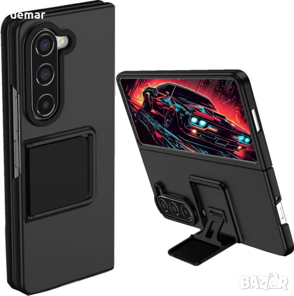 Защитен калъф със стойка за телефон Samsung Galaxy Z Fold5 LT, черен, снимка 1