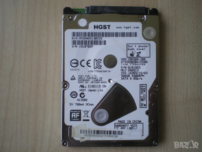 Хард диск 500GB HITACHI Travelstar 2.5", 8MB, 5400 RPM, SATA3(6Gb/s), HTS545050A7E680, снимка 1