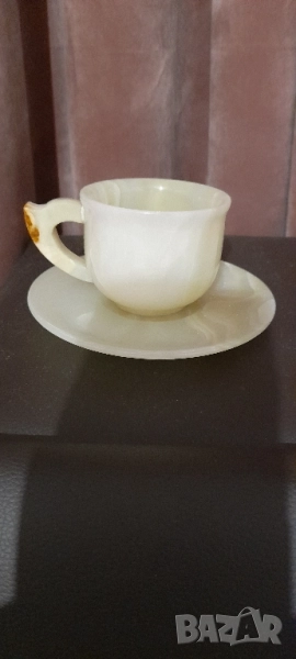 Чаша зелен оникс и стъклени чаши, снимка 1