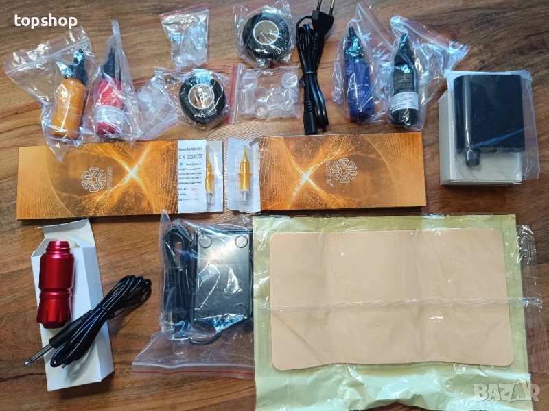 ЧИСТО НОВ комплект за татуировки, машина за татуировки, комплект ротационни писалки с патрони, захра, снимка 1