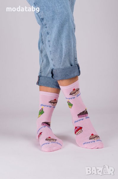 Дълги чорапи Рожден ден в розов цвят, снимка 1