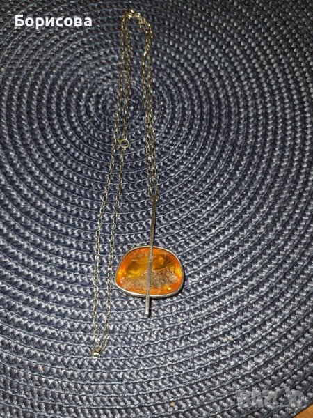 Сребърно колие с кехлибар , снимка 1