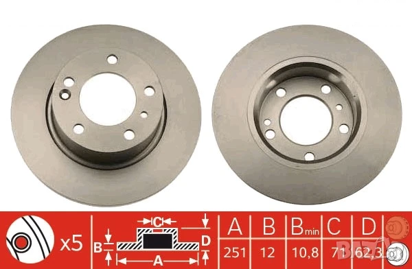 Диск спирачен заден дeсен/ляв за CITROEN XM 2.0-3.0 05.89-10.00г.№ C1311P, снимка 1