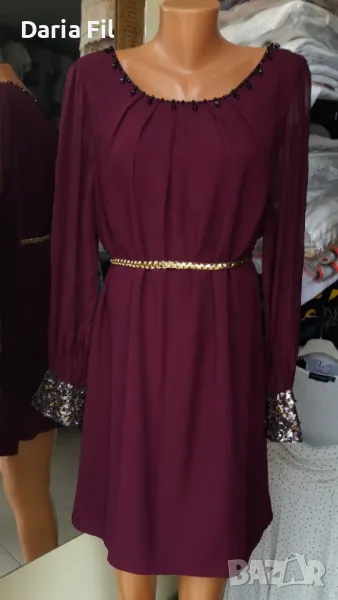 УНИКАЛНО КРАСИВА рокля с прозрачни ръкави и пайети , снимка 1