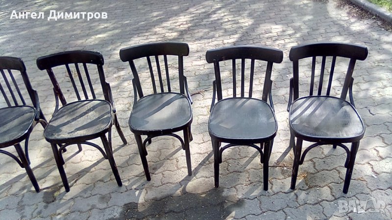 Пет дървени соц стола Виена, снимка 1