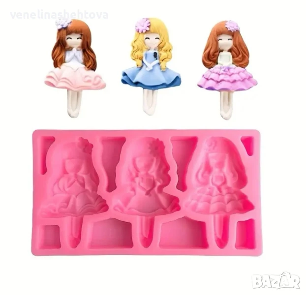3 момичета принцеси Силиконов молд форма калъп за смола гипс фондан за декорация на торта , снимка 1
