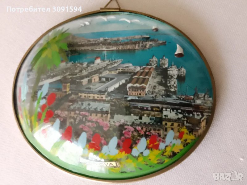 изпъкнала овална стъклена рамка сувенирна снимка на женевски реверс рисувани цветя, снимка 1