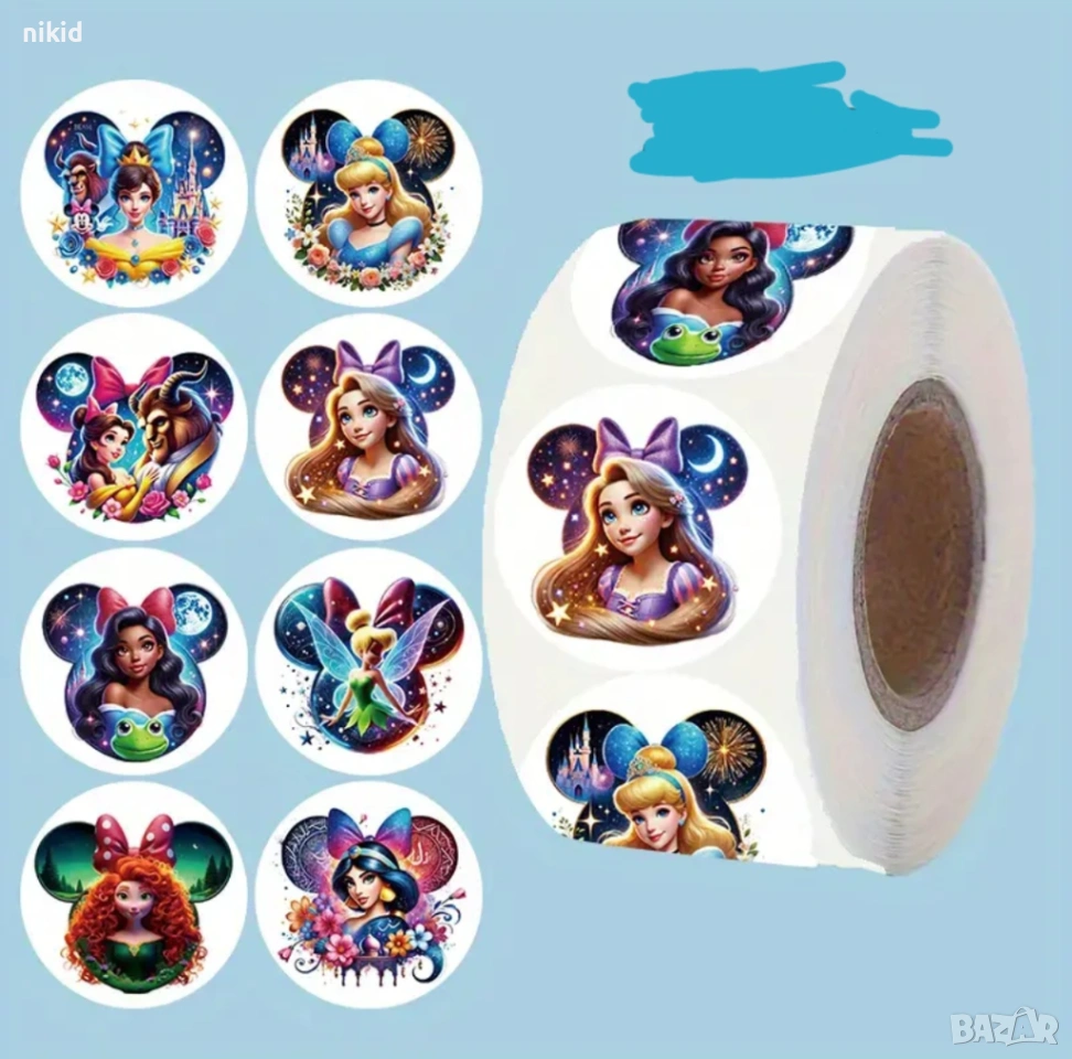100 бр Принцеси Дисни герои малки самозалепващи лепенки стикери ръчна изработка подарък, снимка 1