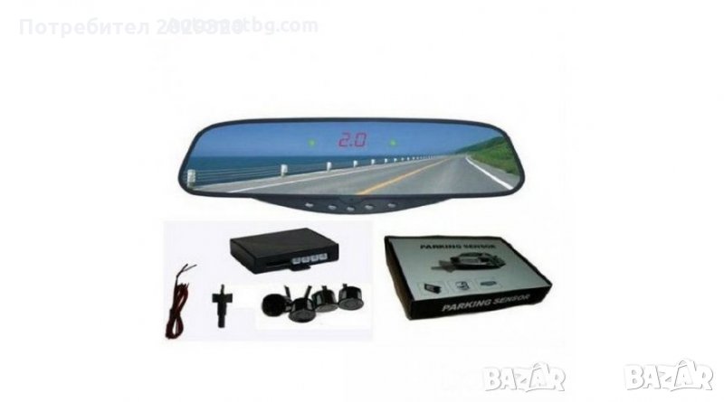 Парктроник система с 4 бр. ултразвукови датчика, дисплей в огледалото за обратно виждане, снимка 1