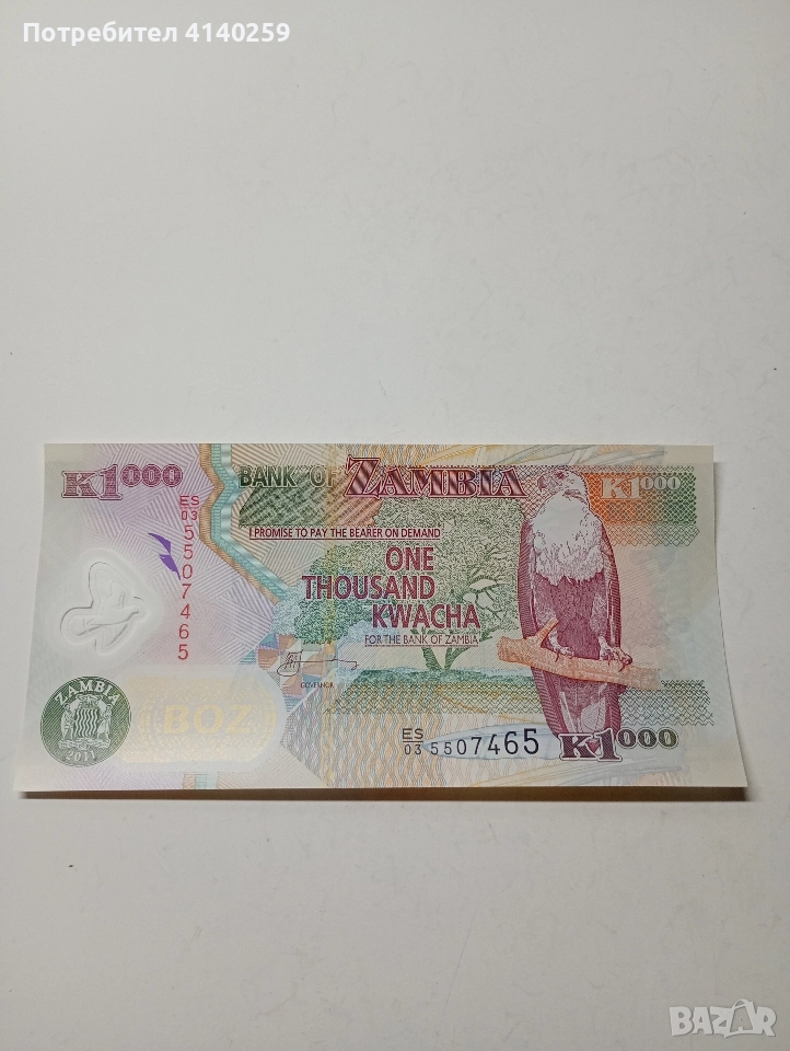 ЗАМБИЯ БАНКНОТА 1000 КВАЧА 2011 Г , снимка 1