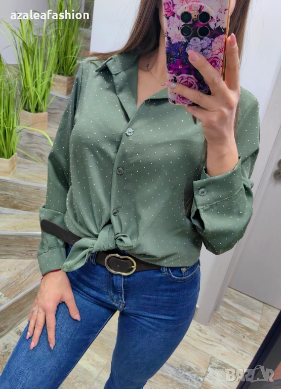 Стилна дамска риза с камъчета, снимка 1