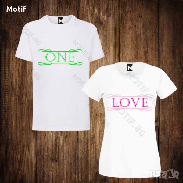 Тениски за двойки с щампа мъжка тениска + дамска тениска ONE LOVE, снимка 1