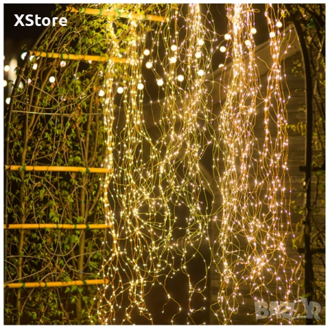 Декоративен сноп от 200 LED светлини, 100-240 V с щепсел, топло бяла светлина, снимка 5 - Лед осветление - 52440462