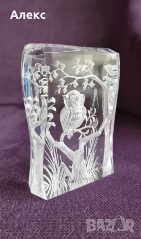 Изящно триизмерно преспапие– Бухал., снимка 2 - Статуетки - 47650534