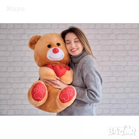 Плюшено кафяво мече с три сърца 65cm-46088, снимка 3 - Плюшени играчки - 44085489